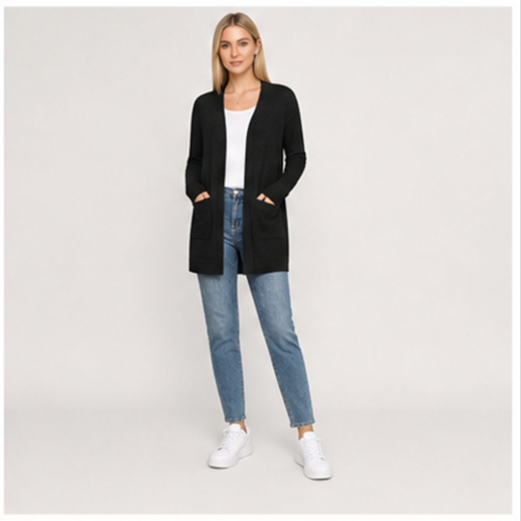 Women's Lightweight Cardigan Long Sleeve Open Front Casual Sweater Cardigans with Pockets - model view