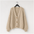 Women's Chunky Knit Open Front Sweater Long Sleeve Button Loose Short Cardigan Outerwear Coats - front view