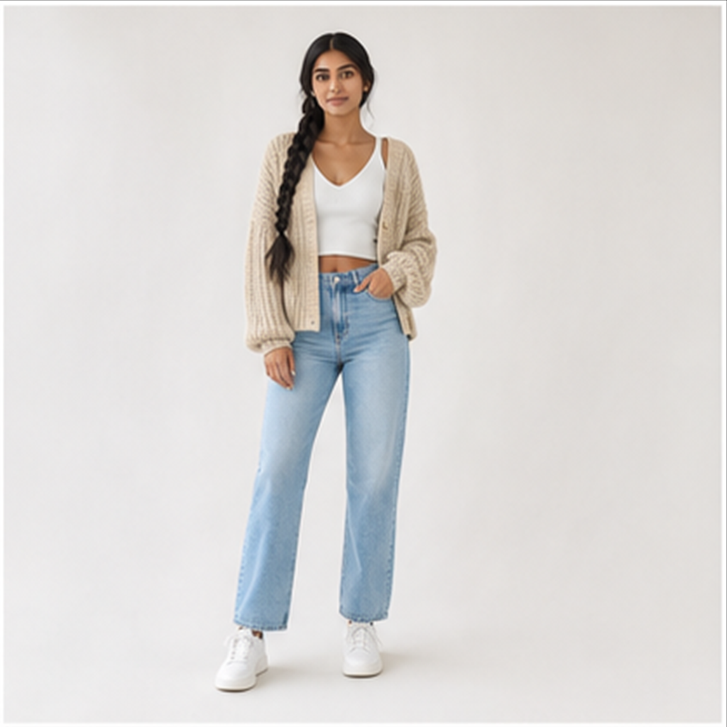 Women's Chunky Knit Open Front Sweater Long Sleeve Button Loose Short Cardigan Outerwear Coats - model view