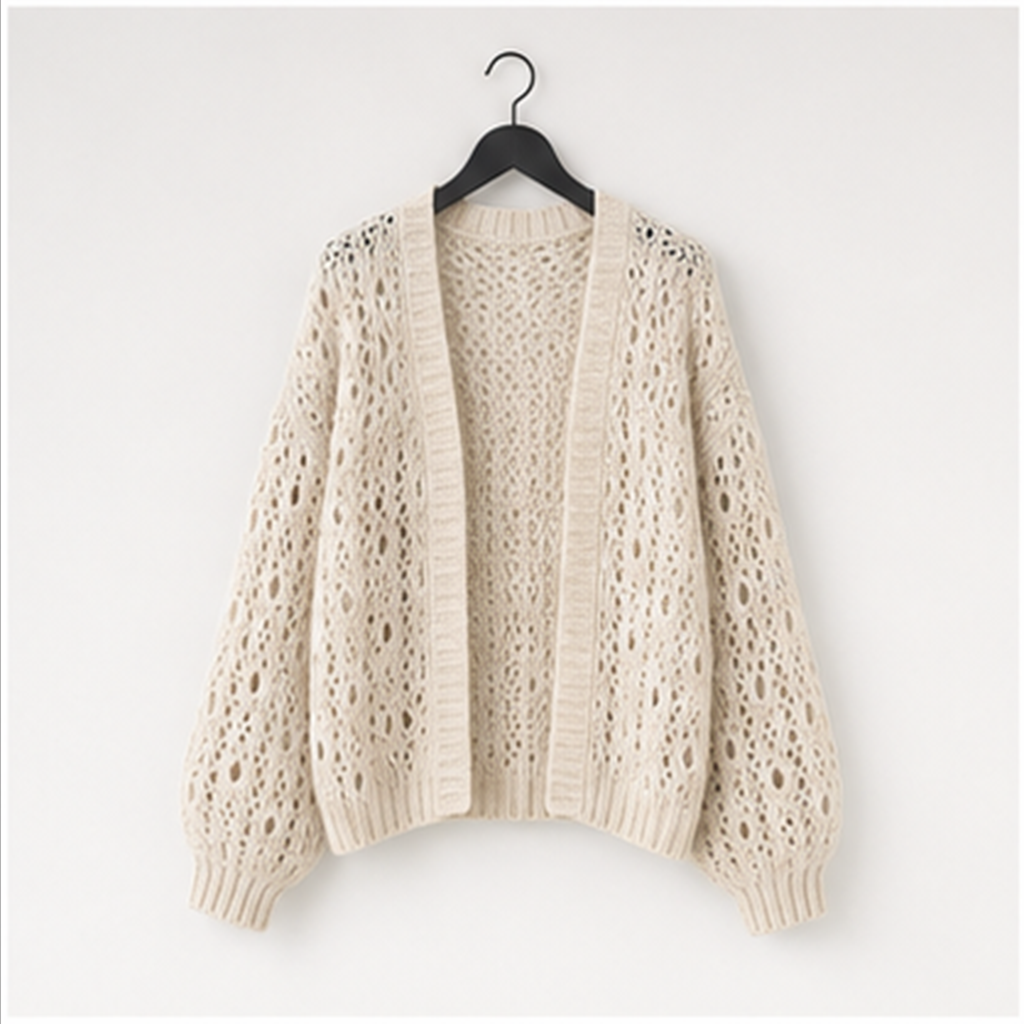 Women's Crochet Cardigan Sweater Kimonos Boho Solid Color Oversized Spring Open Front Outwear - front view