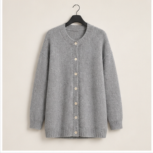 Long Sleeve Crewneck Button Down Women's Sweaters Fall Open Front Chunky Cardigan Sweaters for Women - front view