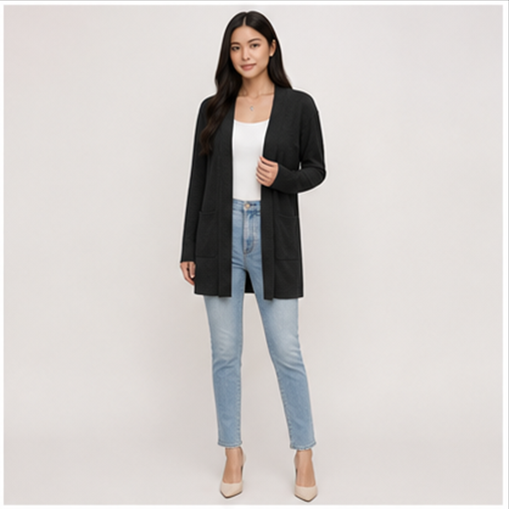 Women's Lightweight Cardigan Open Front Long Sleeve Casual Loose Thin Cardigans with Pockets - model view