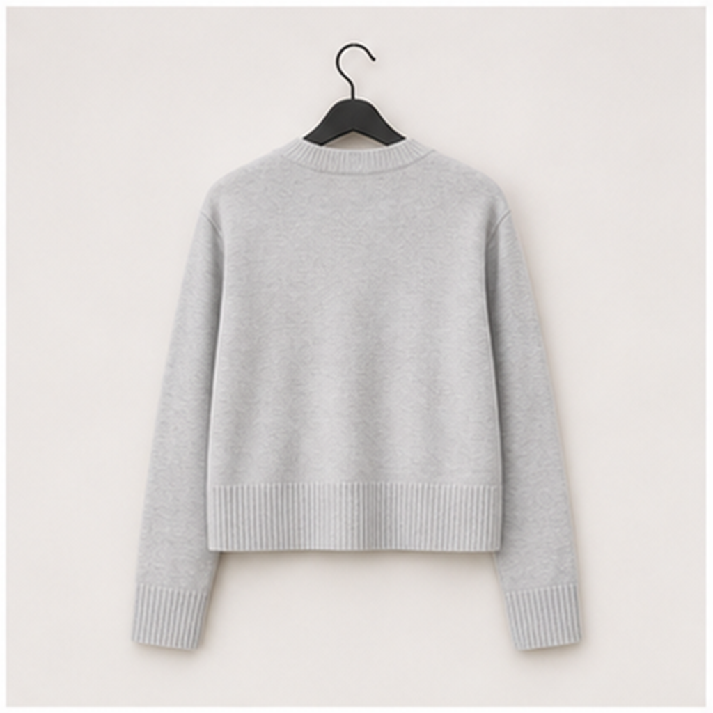 Women's Cropped Knit Cardigan Sweater Button Down Long Sleeve Slim Fit Gray Fall Layering Top - back view