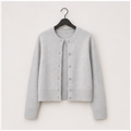 Women's Cropped Knit Cardigan Sweater Button Down Long Sleeve Slim Fit Gray Fall Layering Top - front view