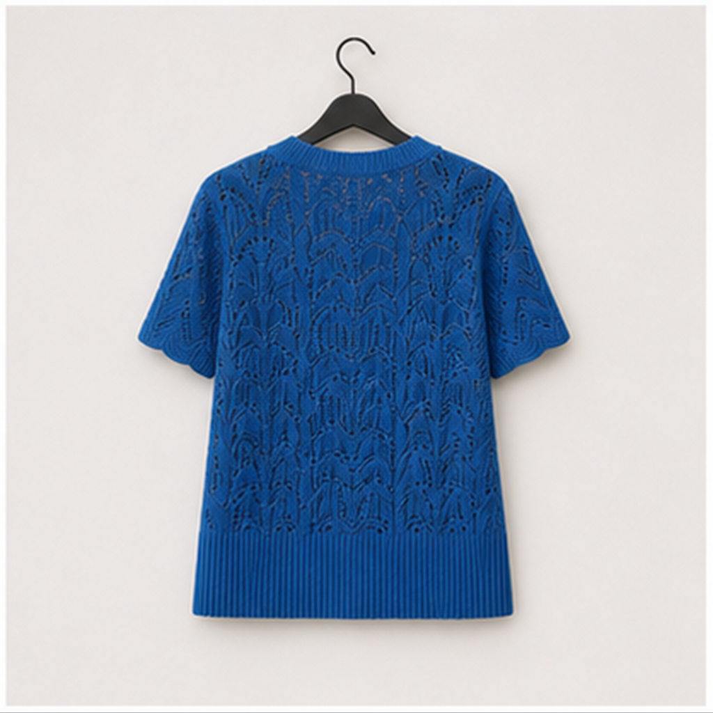 Women's Short Sleeve Summer Cardigan V-Neck Button up Lightweight Hollow Out Sweater Cardigans Shrug - back view