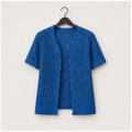 Women's Short Sleeve Summer Cardigan V-Neck Button up Lightweight Hollow Out Sweater Cardigans Shrug - front view