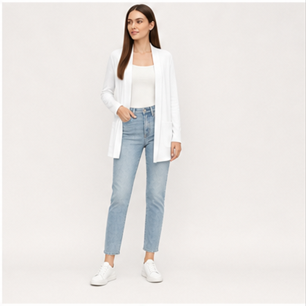 Long Sleeve Lightweight Thin Summer Cardigan for Women Casual Loose Fit Kimono Cover Up with Pockets - model view