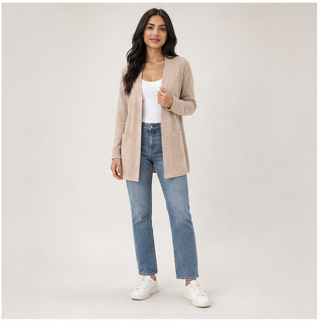 Women Long Sleeve Open Front Casual Cardigans with Pockets - model view