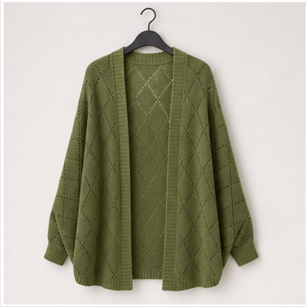 Women's Crochet Oversized Cardigan Sweaters Spring Hollow Out Long Batwing Sleeve Summer Shrugs Lightweight Sweater - front v