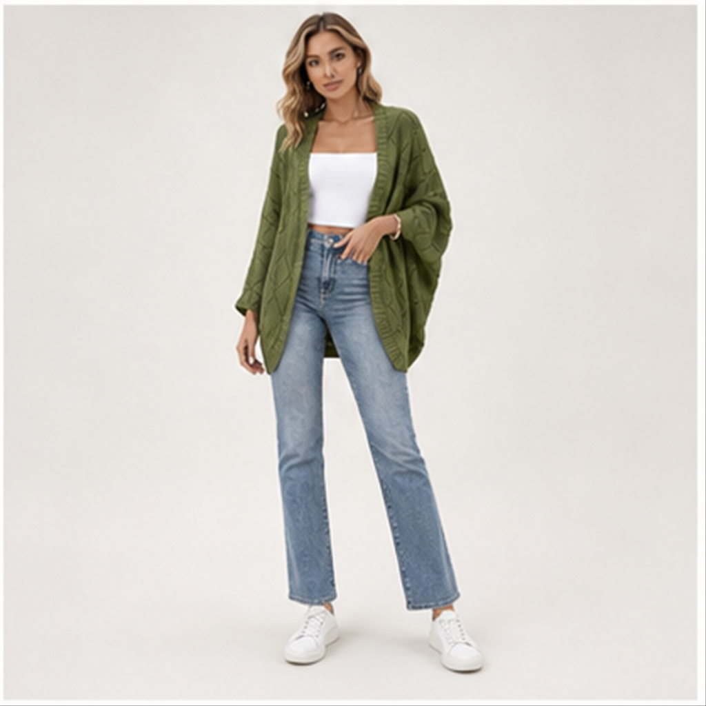 Women's Crochet Oversized Cardigan Sweaters Spring Hollow Out Long Batwing Sleeve Summer Shrugs Lightweight Sweater - model v