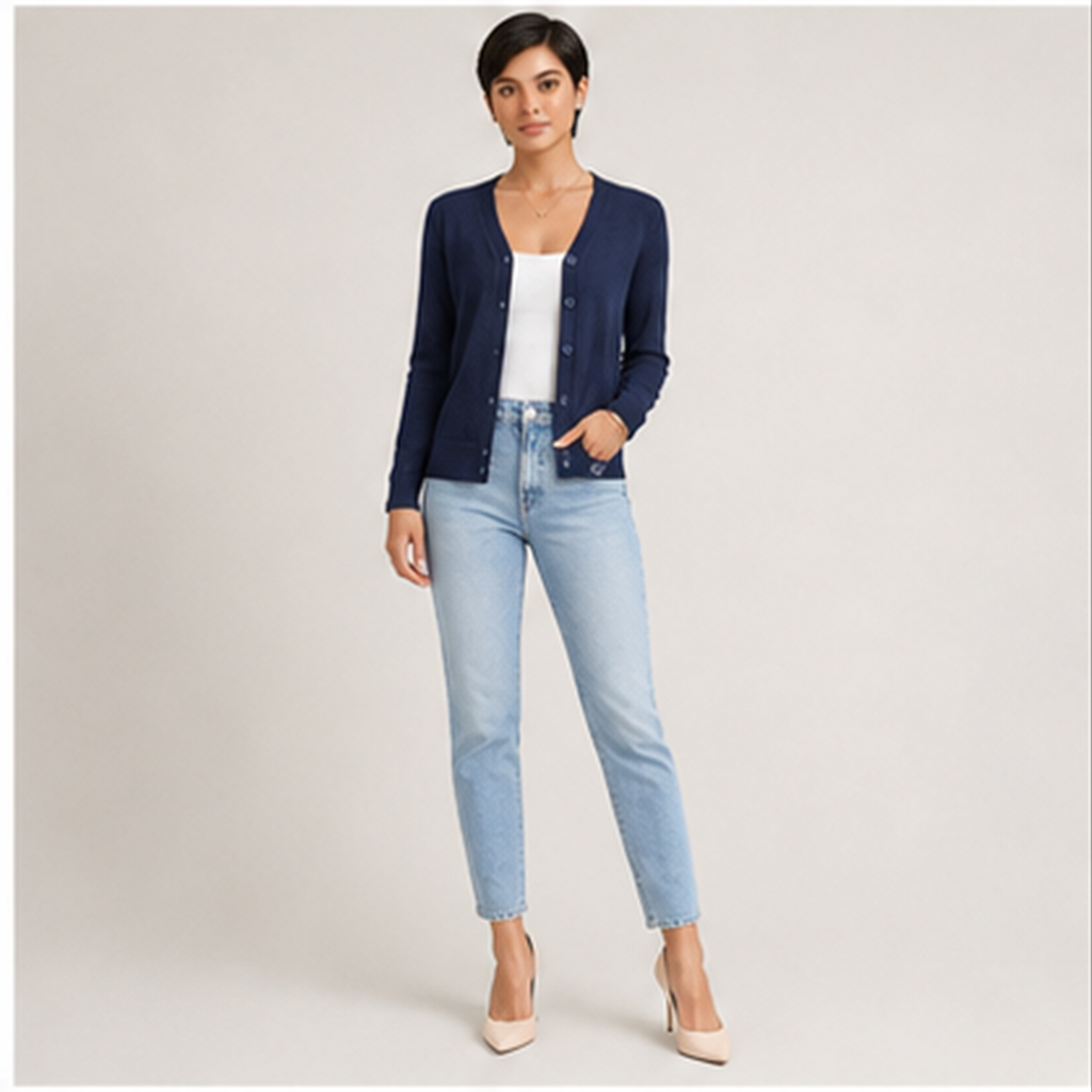 Women's Lightweight Cardigan Sweaters Trendy Button Up V-Neck Knit Cardigans Shrug Summer Fashion Clothes - model view