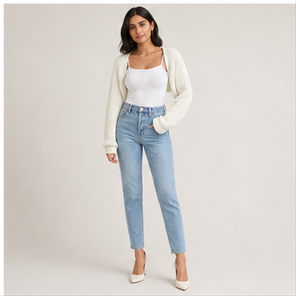 Women's Y2k Cropped Cardigan Sweaters Lightweight Knit Open Front Bolero Shrugs Spring Fall Outfits - model view