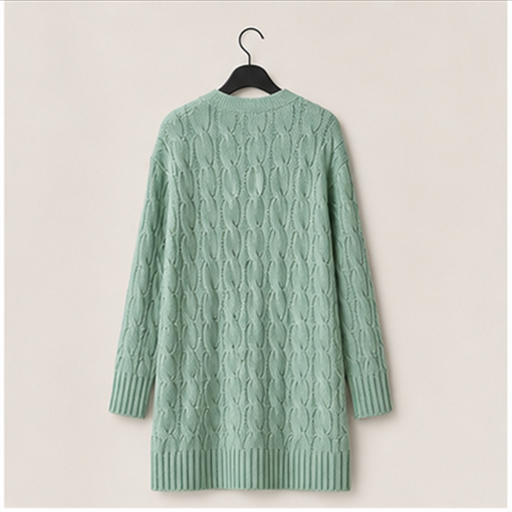 Long Sleeve Cable Knit Long Cardigan for Women Spring Winter Chunky Open Front Button Sweaters with Pockets - back view
