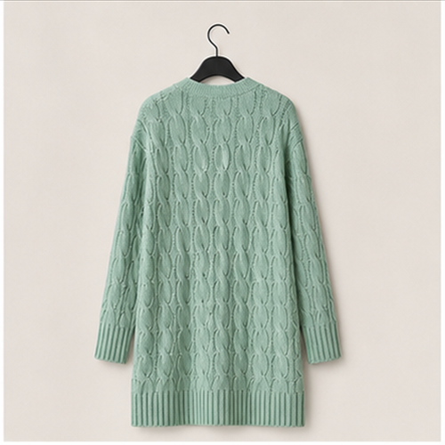 Long Sleeve Cable Knit Long Cardigan for Women Spring Winter Chunky Open Front Button Sweaters with Pockets - back view