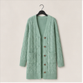 Long Sleeve Cable Knit Long Cardigan for Women Spring Winter Chunky Open Front Button Sweaters with Pockets - front view