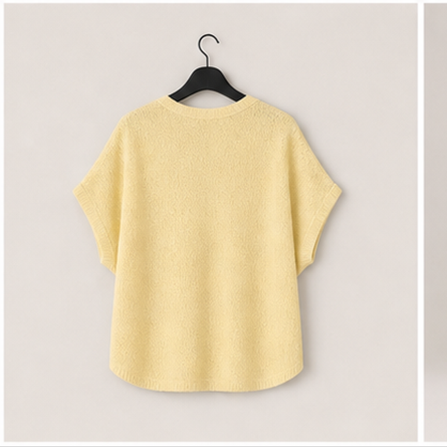 Women's Summer Oversized Cardigans Batwing Short Sleeve Lightweight Button V Neck Casual Knit Sweater Tops - back view