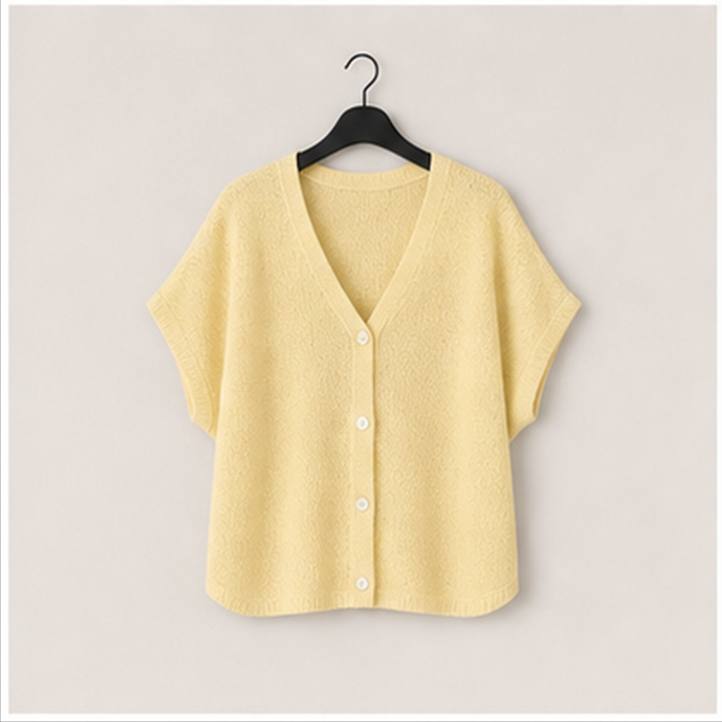 Women's Summer Oversized Cardigans Batwing Short Sleeve Lightweight Button V Neck Casual Knit Sweater Tops - front view