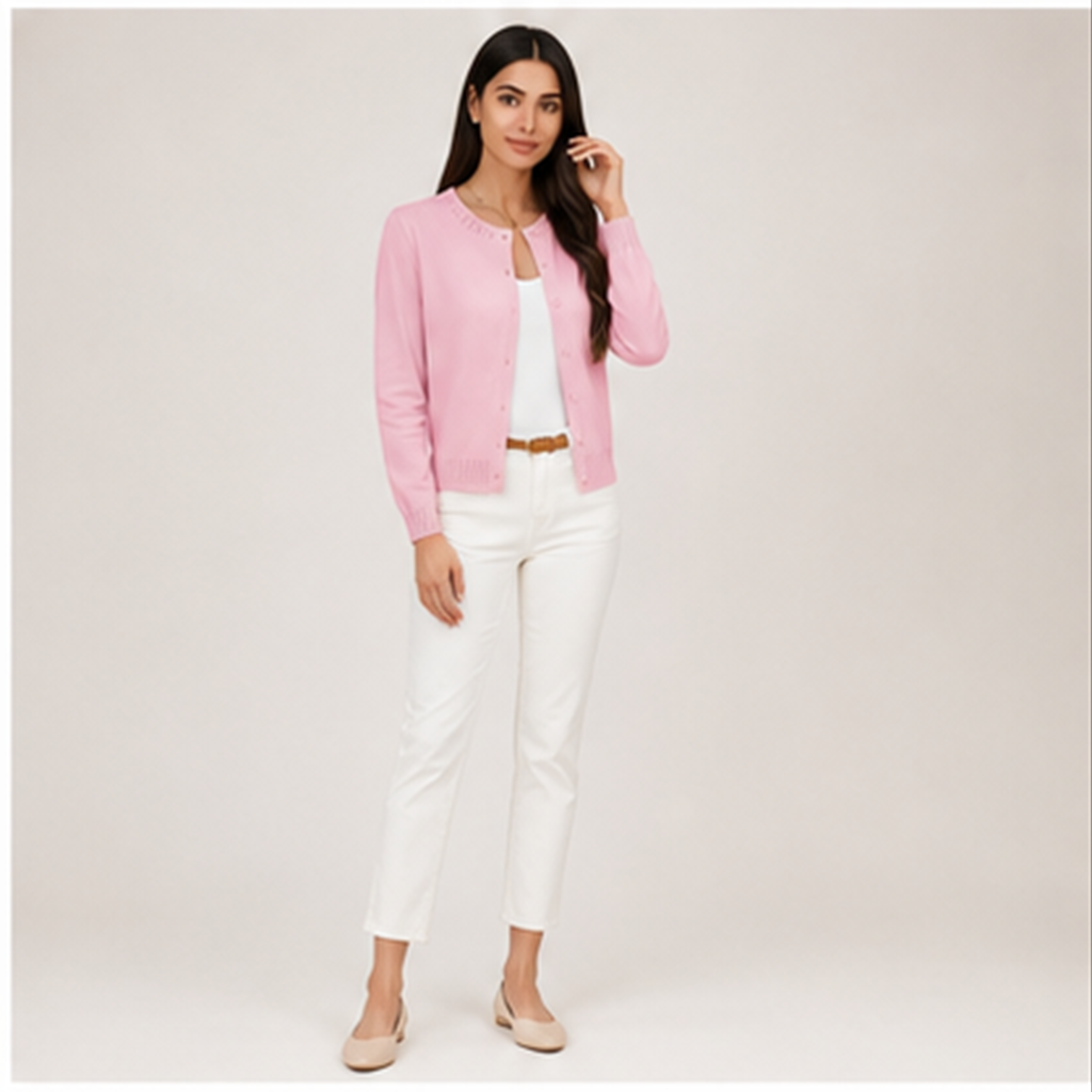 Women's Cropped Cardigan Sweaters Trendy Lightweight Shrugs Button Up Long Sleeve Knit Tops - model view