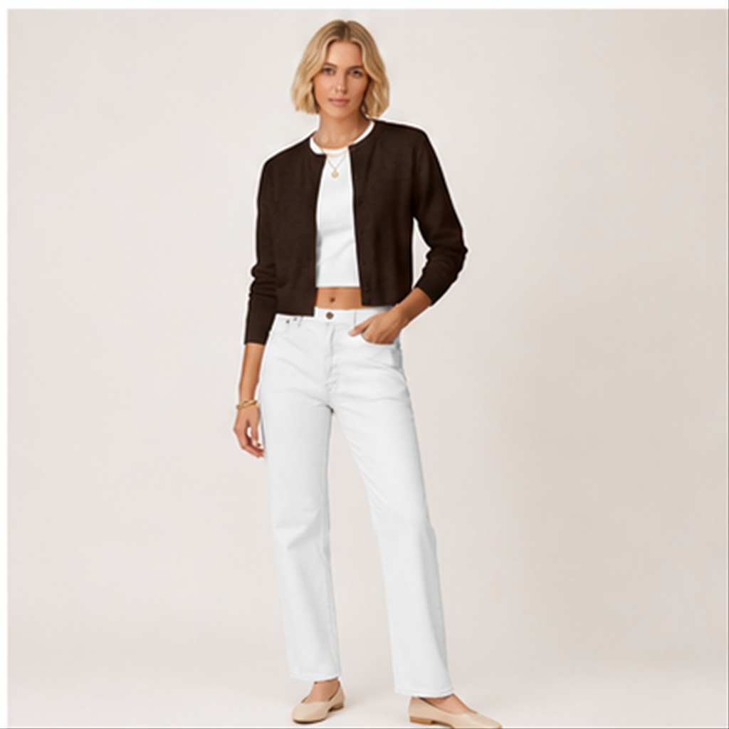 Women's Cropped Cardigan Sweater Lightweight Soft Knit ong Sleeve Crew Neck Button Down ressy Cute Versatile Outfits pring Fa