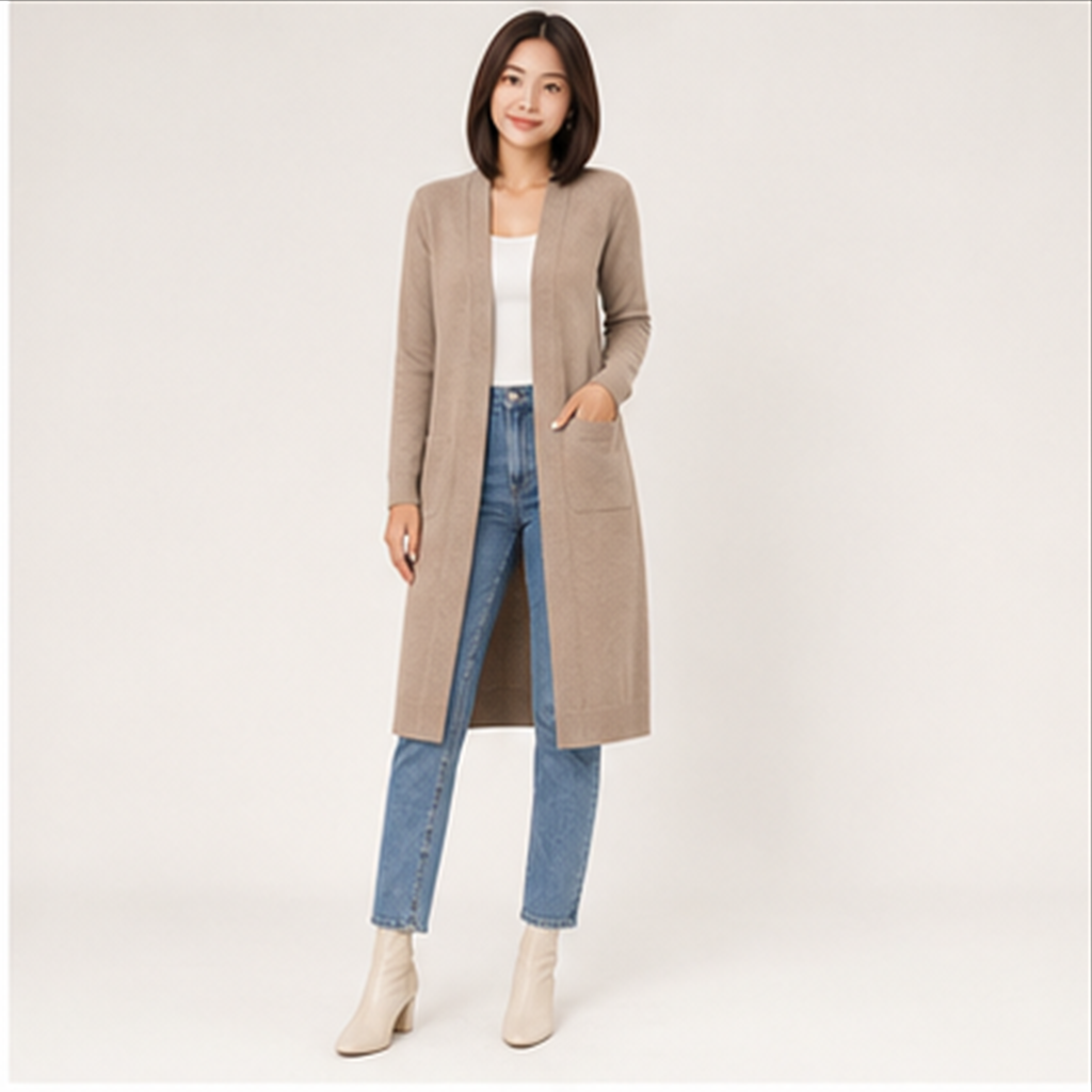Women's Long Cardigan Sweaters Lightweight Sweater Long Sleeve Open Front Casual Knit Duster Cardigans with Pocket - model vi