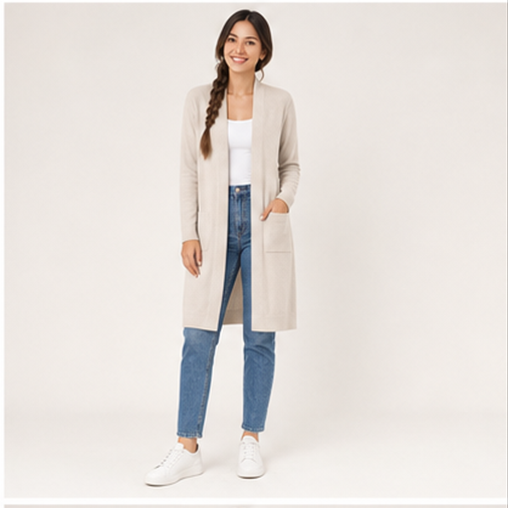 Women's Long Cardigan Sweaters Lightweight Open Front Duster Knit Fashion Sweater Coats Trendy Cardigans with Pocket - model 