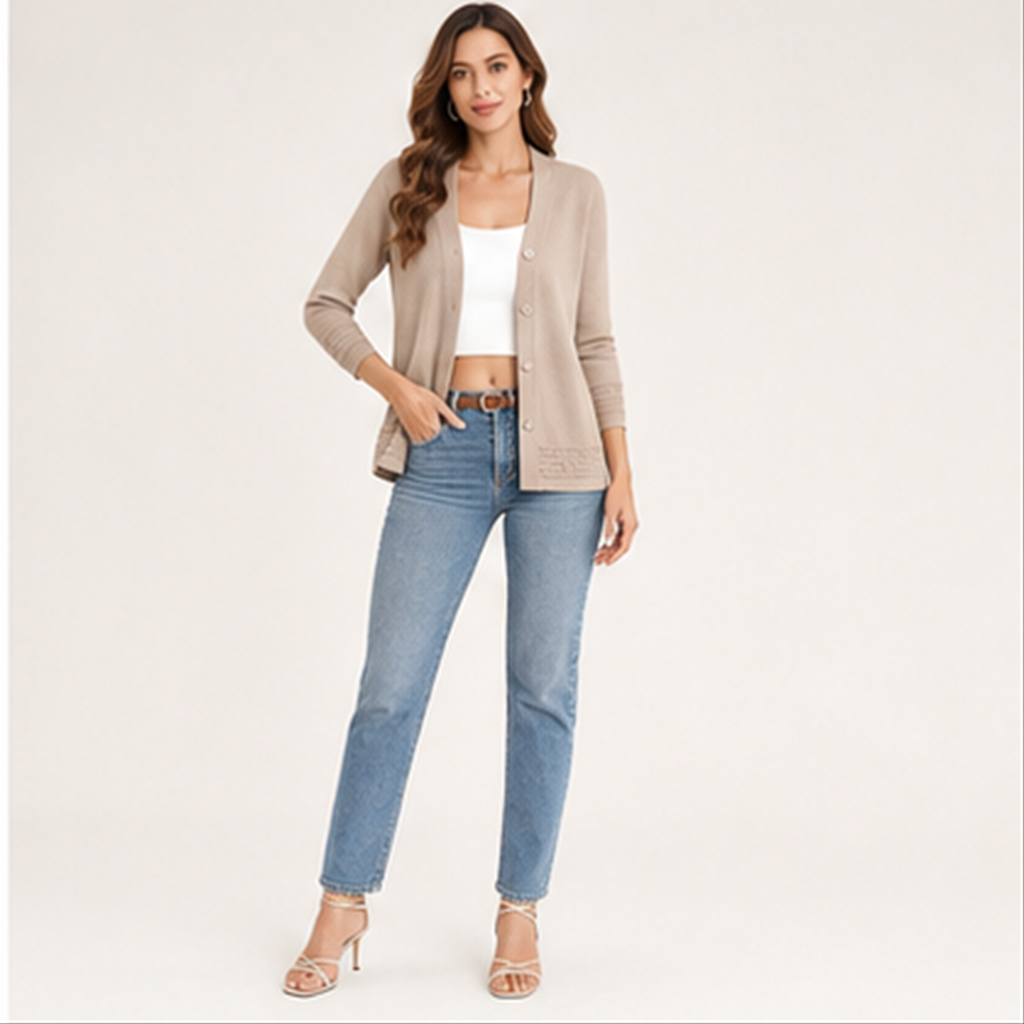 Women Casual 3/4 Sleeve Lightweight Cardigans Summer Spring Button Down Sweater Tops - model view