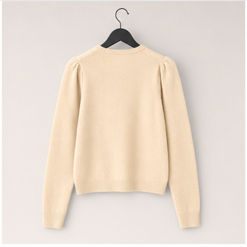 Women's Puff Long Sleeve Cardigan Sweaters Fall Button Down Lightweight Knit Crew Neck Sweater Shirts - back view