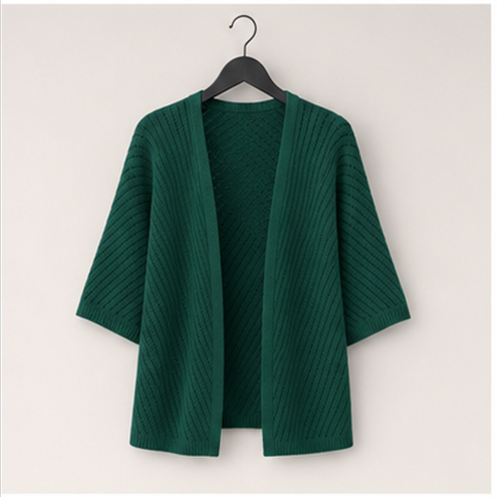 Women Short Sleeve V Neck Crochet Kimonos Loose Open Front Hollow Out Cover Ups - front view