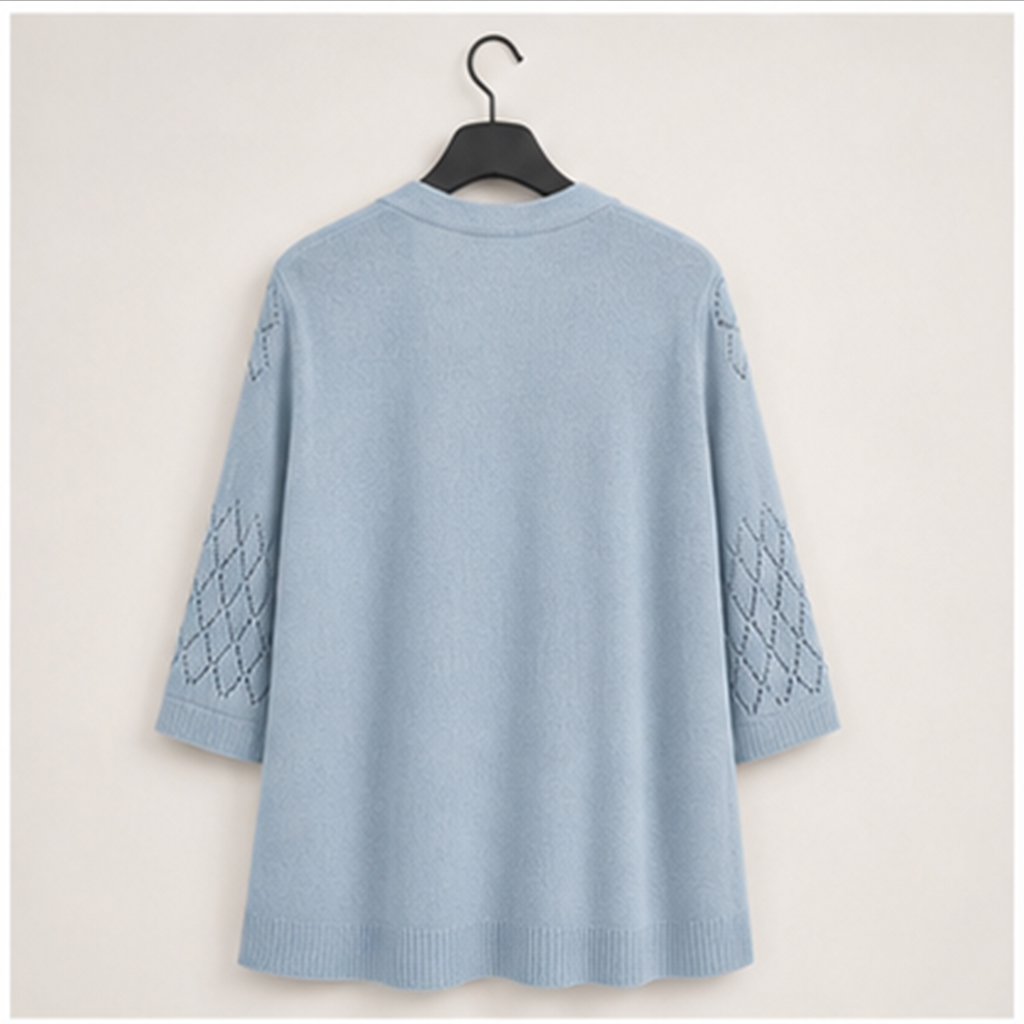 Women's Lightweight Crochet Cardigan Sweaters Open Front 3/4 Sleeve Knit Kimono Summer Boho Cover Up - back view