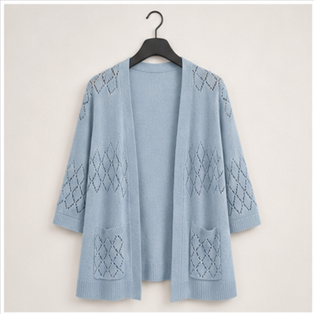 Women's Lightweight Crochet Cardigan Sweaters Open Front 3/4 Sleeve Knit Kimono Summer Boho Cover Up - front view