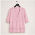 Women's Short Sleeve Spring Sweater, Lightweight Cotton Cardigan, Button Up V Neck Dressy Casual Cute Tops - front view